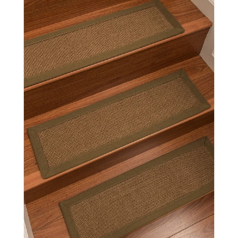 carpet runners for staircases -Natural Area Rugs 100% Natural Fiber St. Tropez, Sisal Brown, Handmade Custom Stair Treads Carpet Set Of 4 (9"X29") Malt Border