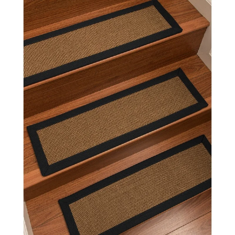 washable carpet for high traffic areas -Natural Area Rugs 100% Natural Fiber St. Tropez, Sisal Brown, Handmade Custom Stair Treads Carpet Set Of 8 (9"X29") Black Border