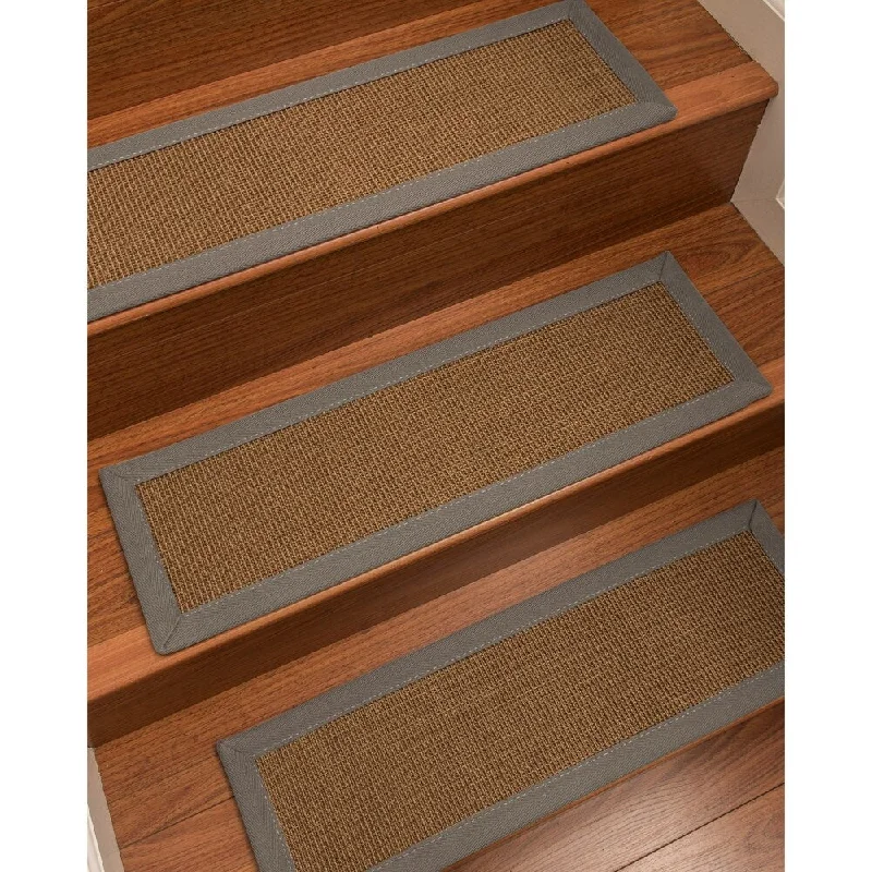 eco-friendly synthetic carpet for homes -Natural Area Rugs 100% Natural Fiber St. Tropez, Sisal Brown, Handmade Custom Stair Treads Carpet Set Of 8 (9"X29") Stone Border