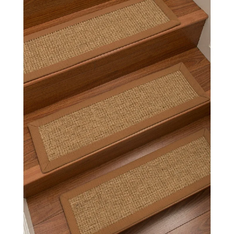 plush carpet for casual living spaces -Natural Area Rugs 100% Natural Fiber Studio, Sisal Gold/Multi, Handmade Custom Stair Treads Carpet Set Of 8 Sienna Border