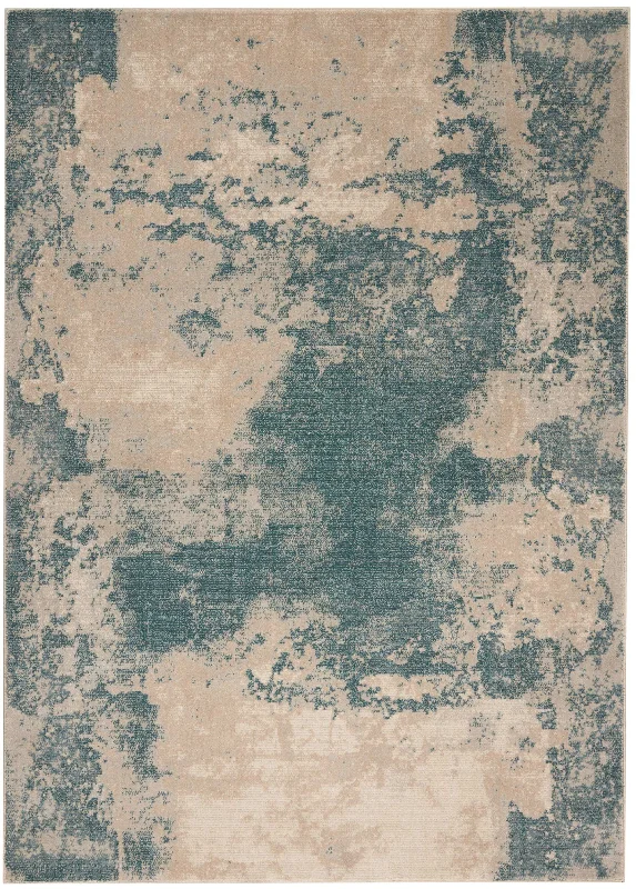 allergy-friendly carpet for sensitive individuals -Nourison Maxell MAE13 Ivory/Teal Area Rug