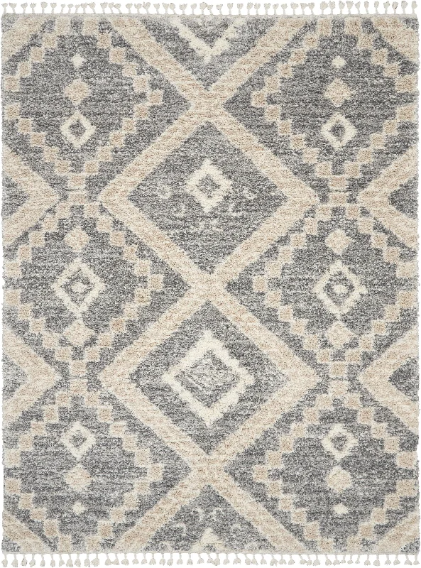 custom-designed carpet for interiors -Nourison Oslo Shag OSL02 Grey/Ivory Area Rug