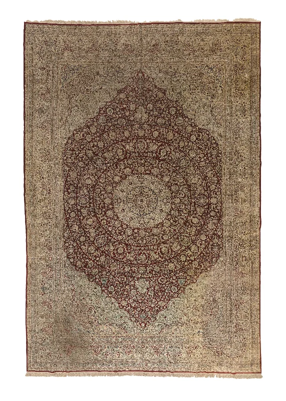 carpet for home offices with high foot traffic -Oriental Rug Chinese Handmade Area Traditional 11'10"x17'11" (12x18) Whites/Beige Red Floral Design #35571