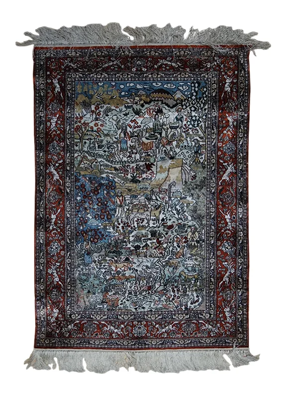 affordable carpet for rental properties -Oriental Rug Chinese Handmade Area Traditional 1'7"x2'5" (2x2) Whites/Beige Red Floral Pictorial Design #A33004