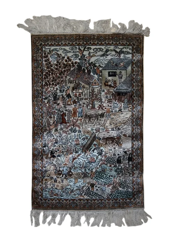 commercial carpet for high-end office buildings -Oriental Rug Chinese Handmade Area Traditional 1'8"x2'5" (2x2) Whites/Beige Red Pictorial Design #A33012