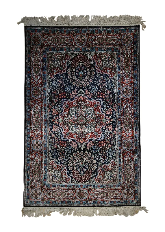 patterned carpet for home office -Oriental Rug Chinese Handmade Area Traditional 2'5"x4'0" (2x4) Blue Red Floral Design #A33001