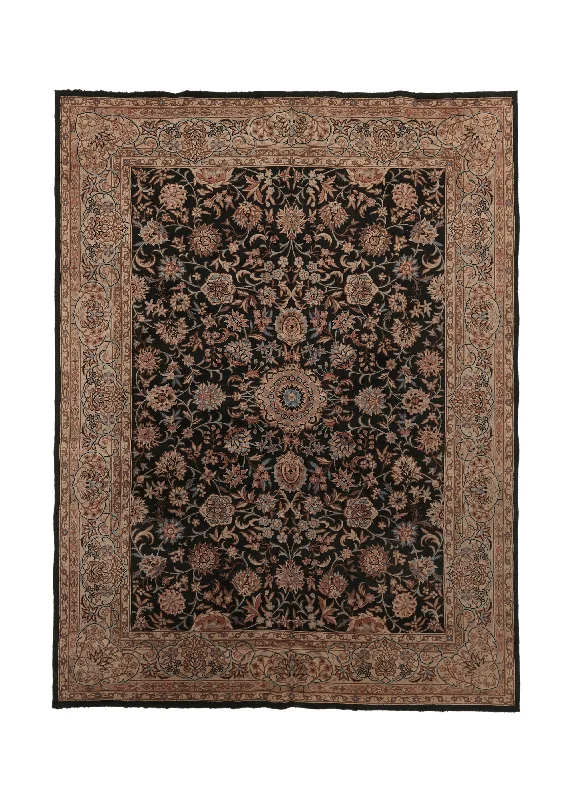 vibrant carpet for youth bedrooms -Oriental Rug Chinese Handmade Area Traditional 9'0"x12'0" (9x12) Black Whites/Beige Floral Design #35573