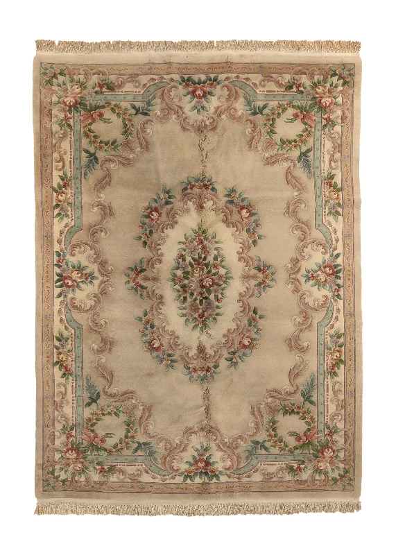 carpet for vintage-inspired home decor -Oriental Rug Chinese Handmade Area Transitional 8'2"x11'5" (8x11) Whites/Beige Pink Green Carved Floral Design #33273