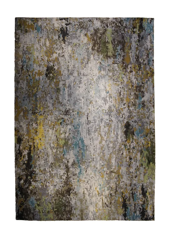 carpet for luxury hotel lobbies -Oriental Rug Indian Handmade Area Modern 11'10"x17'10" (12x18) Brown Gray Yellow/Gold Splatter Abstract Design #A33431