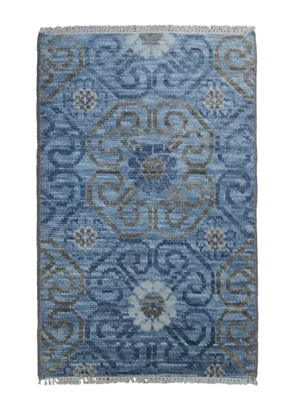 high-quality wool carpet for living rooms -Oriental Rug Indian Handmade Area Modern 2'0"x3'1" (2x3) Blue Stripes Design #A33459