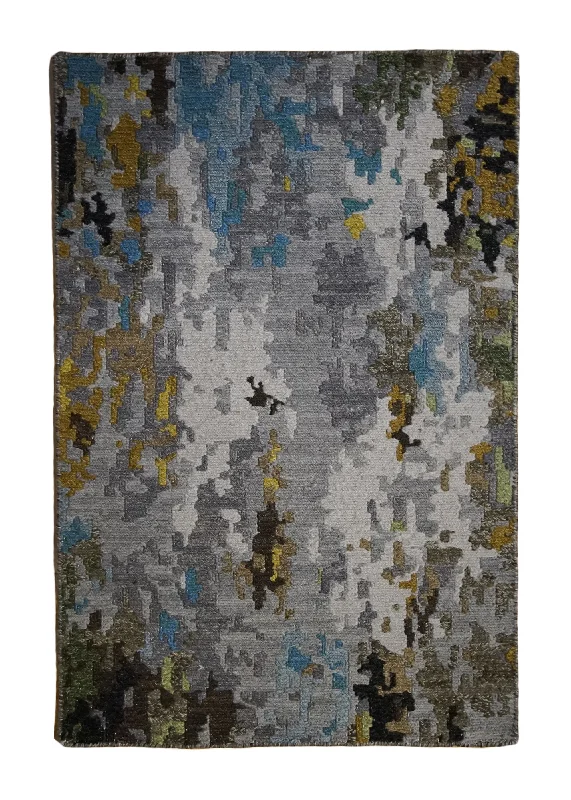 stain-resistant carpet for pets -Oriental Rug Indian Handmade Area Modern 2'0"x3'0" (2x3) Gray Abstract Splatter Design #A33050