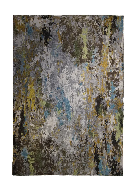 premium synthetic carpet for modern homes -Oriental Rug Indian Handmade Area Modern 6'2"x8'11" (6x9) Brown Blue Splatter Abstract Design #A33428