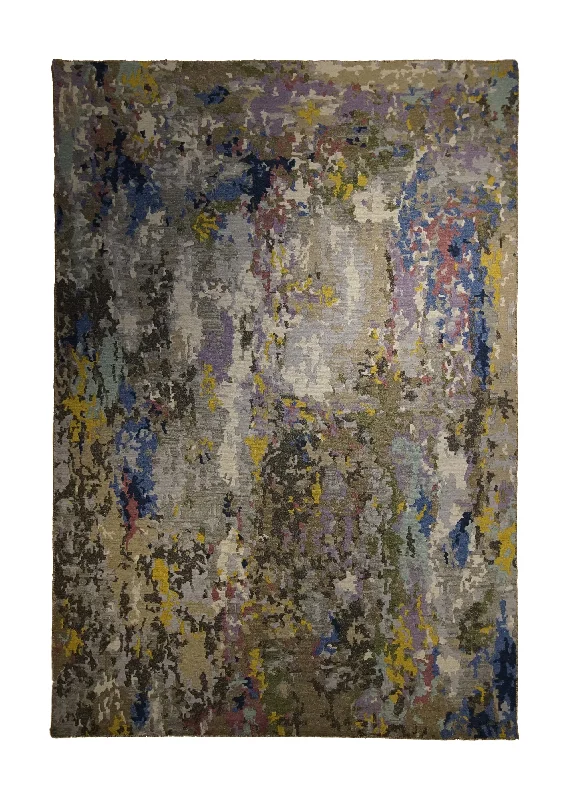 non-slip carpet for bathrooms and kitchens -Oriental Rug Indian Handmade Area Modern 6'0"x8'10" (6x9) Purple Gray Yellow/Gold Splatter Abstract Design #A33429