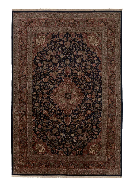 carpet for pet-friendly homes -Oriental Rug Indian Handmade Area Traditional 11'10"x17'9" (12x18) Black Pink Naghsh Floral Design #32526