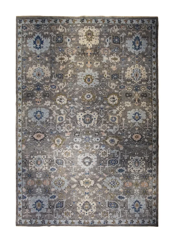 soundproof carpet for noisy apartments -Oriental Rug Indian Handmade Area Transitional 12'2"x18'0" (12x18) Gray Blue Floral Oushak Design #A32928