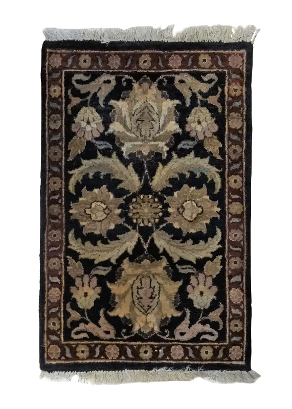 easy-to-install carpet for home DIY projects -Oriental Rug Indian Handmade Area Transitional 2'0"x3'0" (2x3) Black Red Yellow/Gold Floral Design #A33053