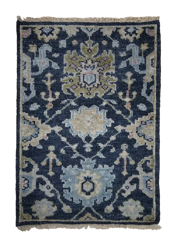 commercial-grade carpet tiles for businesses -Oriental Rug Indian Handmade Area Transitional 2'0"x3'0" (2x3) Blue Floral Oushak Design #A32963