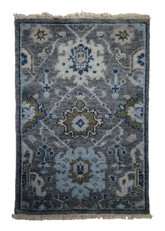 carpet for minimalist-style homes -Oriental Rug Indian Handmade Area Transitional 2'0"x3'0" (2x3) Gray Blue Floral Oushak Design #A32964