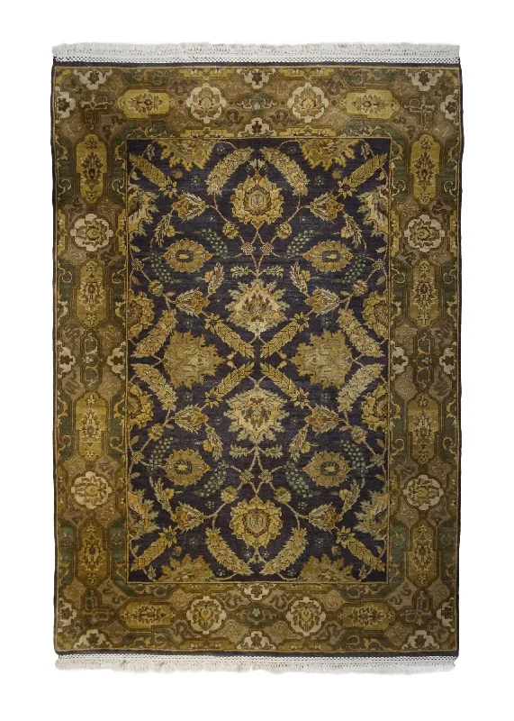 carpet for large events and conferences -Oriental Rug Indian Handmade Area Transitional 4'1"x6'1" (4x6) Purple Yellow/Gold Green Floral Design #A33036