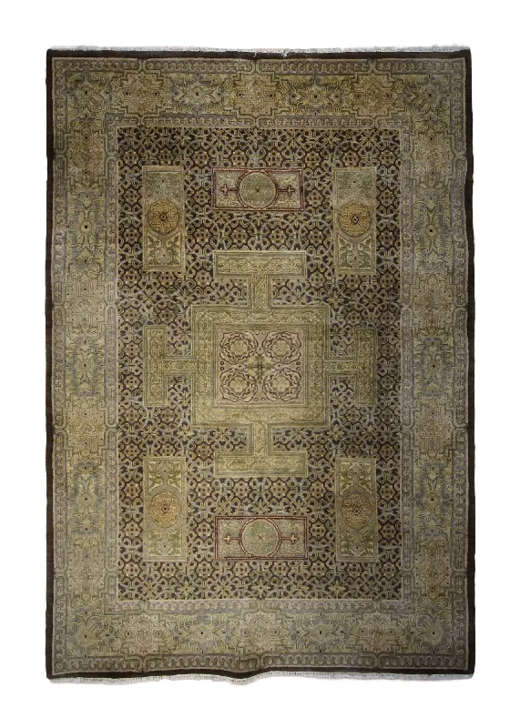 carpet for gym flooring with durability -Oriental Rug Indian Handmade Area Transitional 5'0"x7'3" (5x7) Brown Yellow/Gold Green Tea Washed Floral Design #A33037