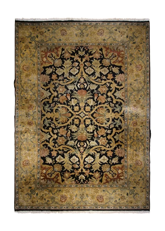 carpet for large living room spaces -Oriental Rug Indian Handmade Area Transitional 6'1"x8'11" (6x9) Black Yellow/Gold Tea Washed Floral Design #A33040