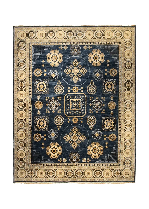 long-lasting commercial carpet for offices -Oriental Rug Indian Handmade Area Transitional 8'1"x10'1" (8x10) Blue Whites/Beige Geometric Khotan Design #A32968