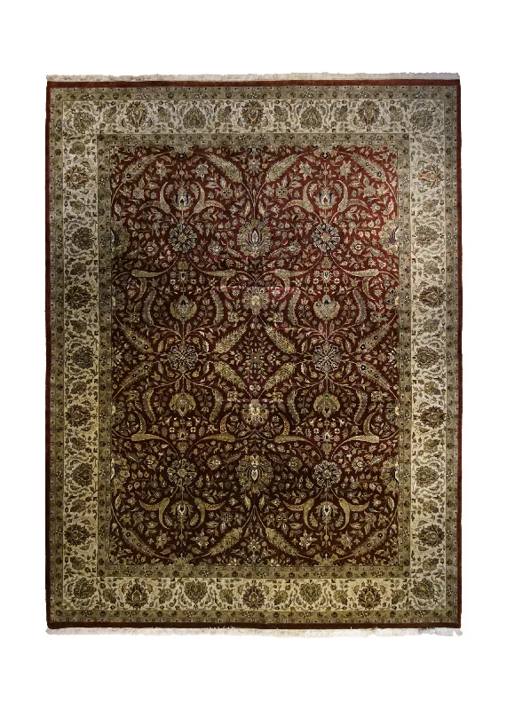 waterproof carpet for basements -Oriental Rug Indian Handmade Area Transitional 8'8"x11'9" (9x12) Red Yellow/Gold Tea Washed Floral Design #A33448