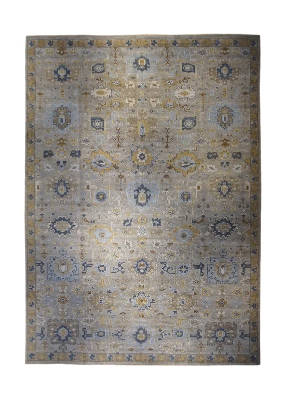 easy-to-install carpet for DIY projects -Oriental Rug Indian Handmade Area Transitional Neutral 12'2"x18'0" (12x18) Gray Whites/Beige Yellow/Gold Floral Oushak Design #A32931