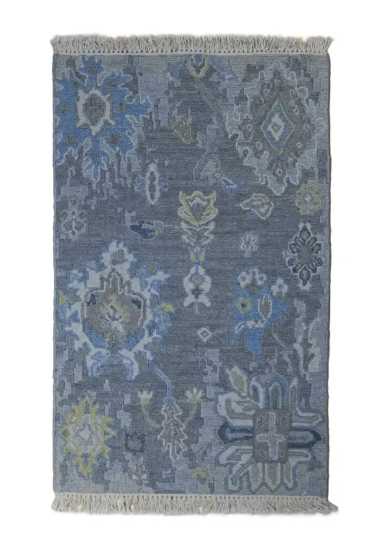 carpet for bedrooms with allergies -Oriental Rug Indian Handmade Area Transitional Neutral 2'0"x3'0" (2x3) Gray Blue Floral Soumak Oushak Design #A33049