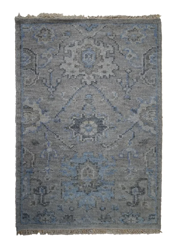 carpet for coastal homes with water resistance -Oriental Rug Indian Handmade Area Transitional Neutral 2'0"x3'0" (2x3) Gray Whites/Beige Blue Floral Oushak Design #A32966