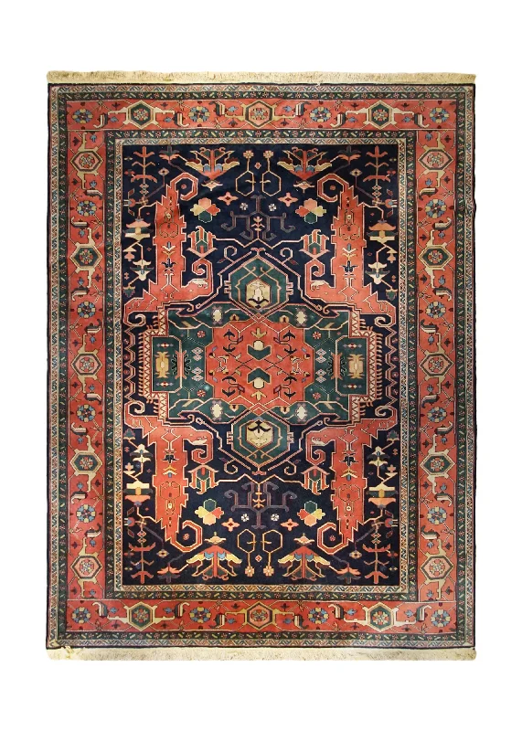 comfortable carpet for home theater seating -Oriental Rug Indian Handmade Area Transitional Tribal 10'4"x13'11" (10x14) Blue Red Green Bakhshayesh Geometric Design #A32890