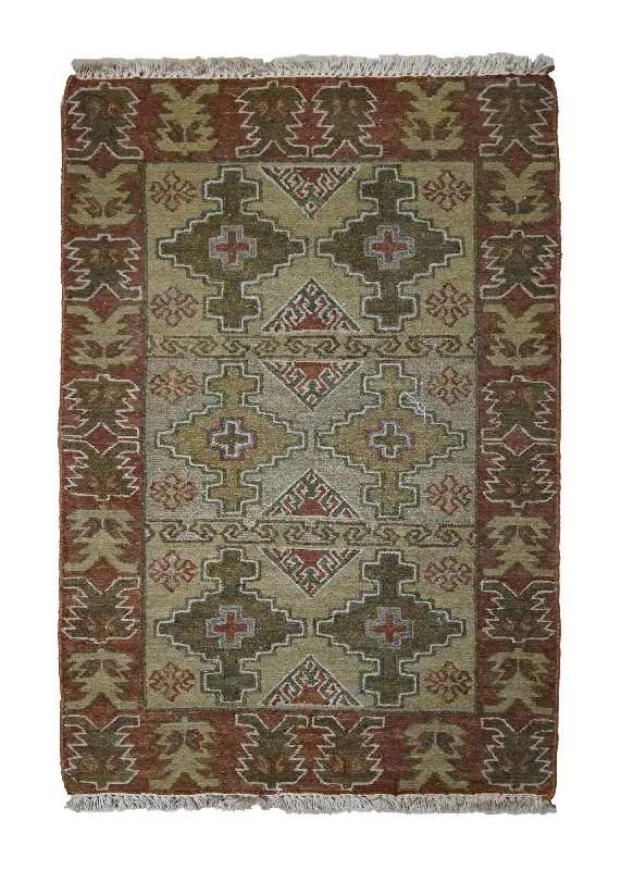 carpet for bedrooms with plush feel -Oriental Rug Indian Handmade Area Tribal 2'0"x3'0" (2x3) Green Geometric Design #A33452