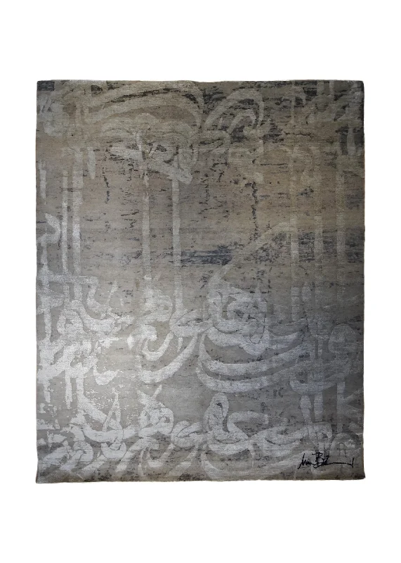 carpet with anti-slip backing for safety -Oriental Rug Indian Handmade Area Modern 8'2"x10'2" (8x10) Whites/Beige Abstract Unusual Design #A33056