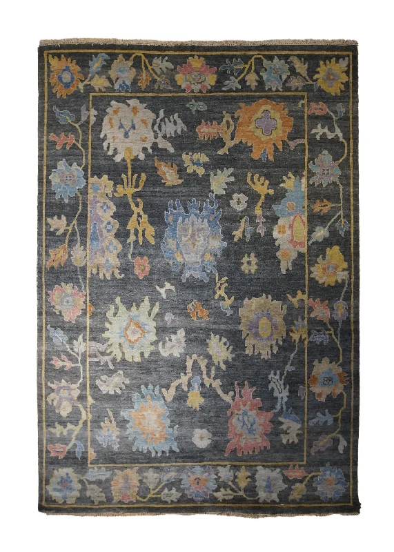 carpet with eco-friendly materials for homes -Oriental Rug Indian Handmade Area Transitional 6'1"x8'11" (6x9) Gray Multi-color Floral Oushak Design #A33397