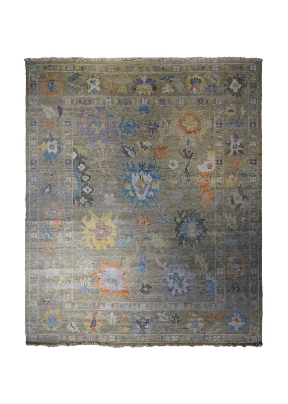 carpet for elderly-friendly home designs -Oriental Rug Indian Handmade Area Transitional 8'1"x9'9" (8x10) Brown Blue Floral Oushak Design #A33432