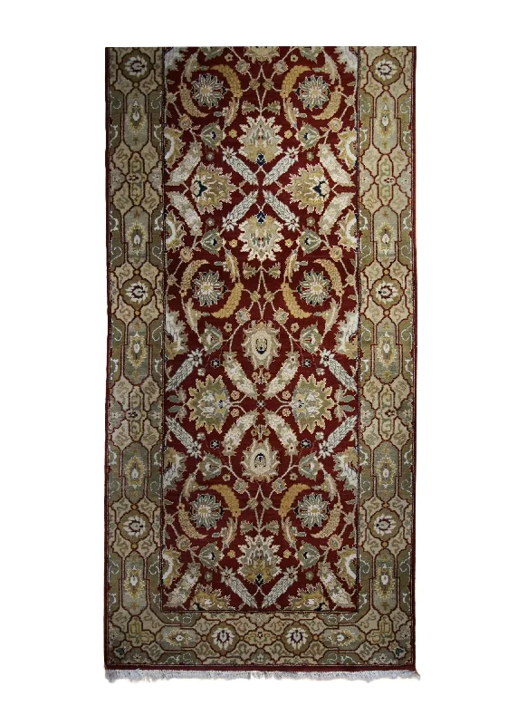 low-maintenance carpet for busy households -Oriental Rug Indian Handmade Runner Transitional 4'0"x9'5" (4x9) Red Yellow/Gold Tea Washed Floral Design #A33033