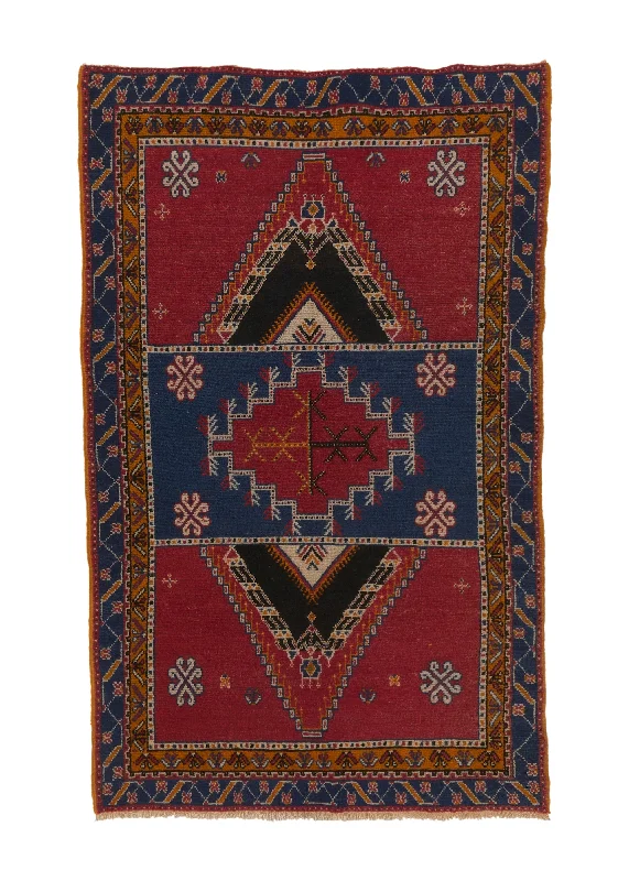 carpet for homes in humid climates -Oriental Rug Moroccan Handmade Area Tribal 3'9"x6'4" (4x6) Red Blue Geometric Design #36003