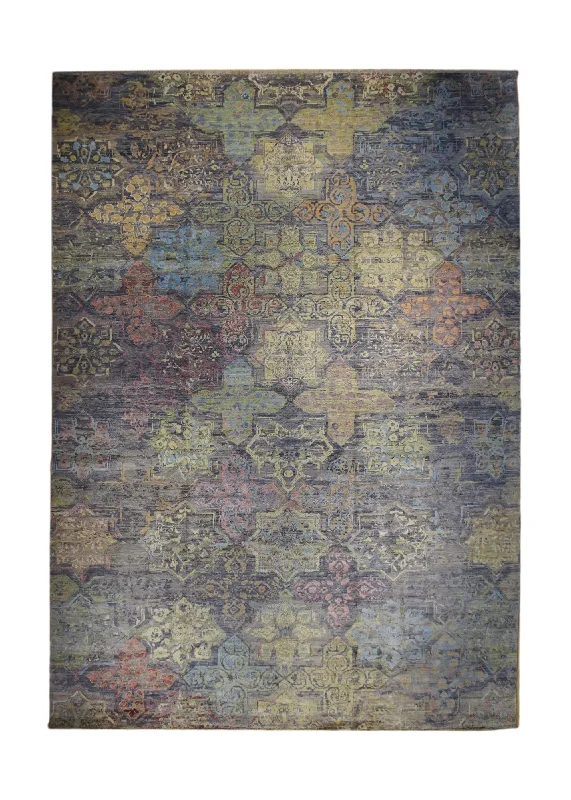 comfortable carpet for long hours of sitting -Oriental Rug Pakistani Handmade Area Modern 10'2"x13'11" (10x14) Gray Yellow/Gold Ariana Erased Abstract Design #A33091