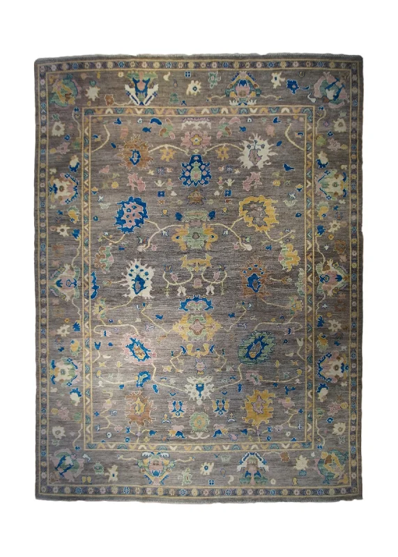 low-maintenance carpet for busy households -Oriental Rug Pakistani Handmade Area Transitional 10'5"x14'0" (10x14) Gray Yellow/Gold Oushak Geometric Design #A33097