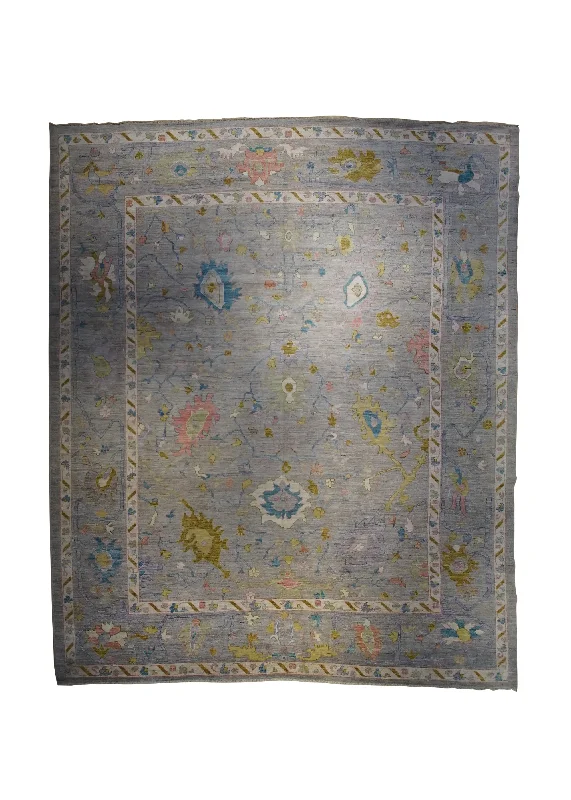 stain-resistant carpet for everyday use -Oriental Rug Pakistani Handmade Area Transitional 12'0"x14'3" (12x14) Gray Oushak Geometric Design #A33470