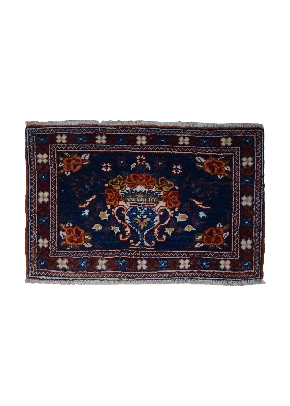 carpet for minimalist-style homes -Oriental Rug Pakistani Handmade Area Transitional 1'5"x2'2" (1x2) Blue Red Ariana Floral Design #A33385