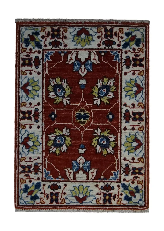 carpet for home renovations on a budget -Oriental Rug Pakistani Handmade Area Transitional 1'5"x2'2" (1x2) Red Whites/Beige Ariana Floral Oushak Design #A33390