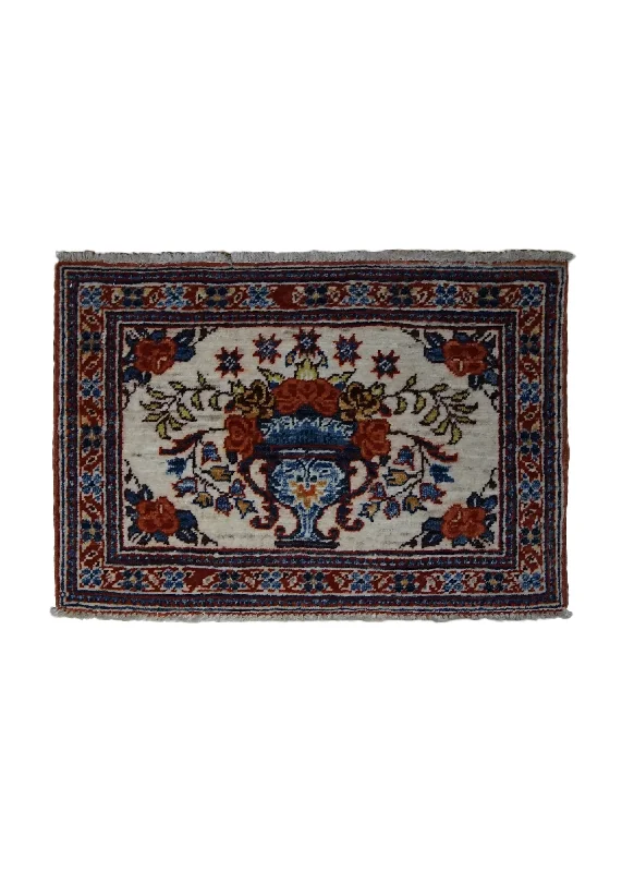 waterproof carpet for bathroom flooring -Oriental Rug Pakistani Handmade Area Transitional 1'5"x2'1" (1x2) Whites/Beige Red Ariana Floral Design #A33382