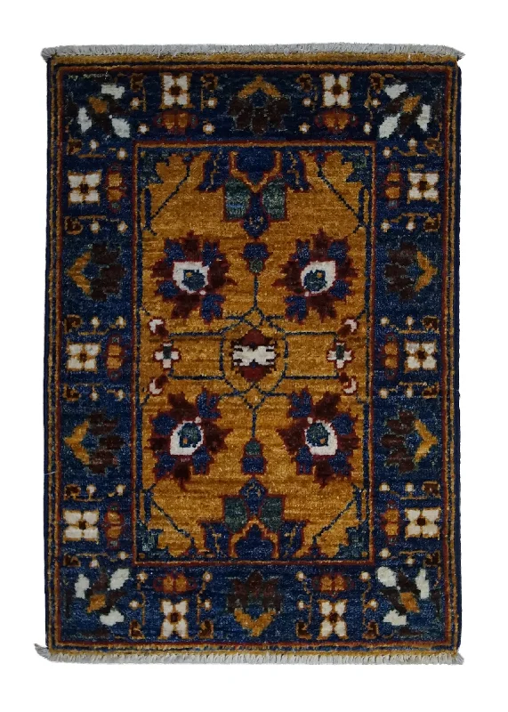 patterned carpet for contemporary offices -Oriental Rug Pakistani Handmade Area Transitional 1'6"x2'2" (2x2) Yellow/Gold Blue Ariana Floral Oushak Design #A33389