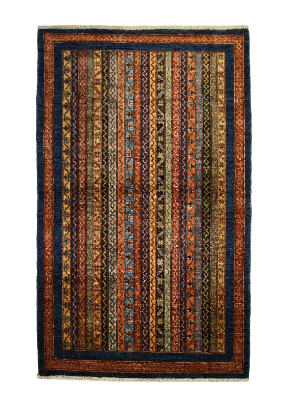 high-density carpet for durability and comfort -Oriental Rug Pakistani Handmade Area Transitional 2'11"x4'10" (3x5) Red Blue Multi-color Khorjin Geometric Design #A32917