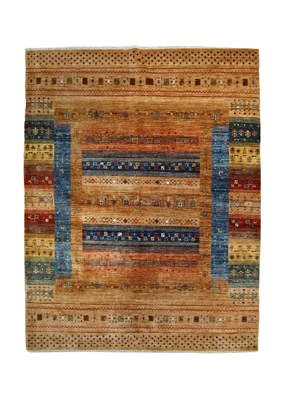 pet-friendly carpet for dog owners -Oriental Rug Pakistani Handmade Area Transitional 5'7"x7'10" (6x8) Brown Blue Multi-color Khorjin Geometric Design #A32919