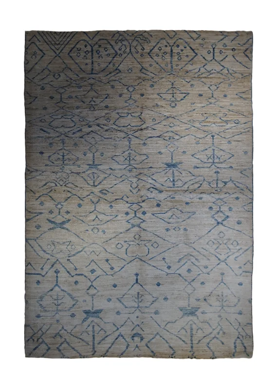 carpet for home gym areas -Oriental Rug Pakistani Handmade Area Transitional 6'6"x9'7" (7x10) Whites/Beige Blue Moroccan Geometric Design #A32898