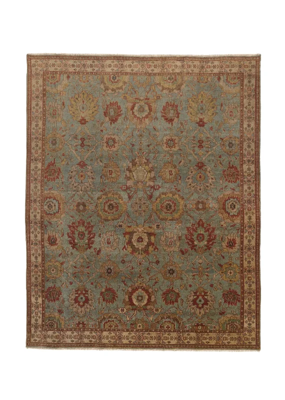 washable carpet for easy cleaning -Oriental Rug Pakistani Handmade Area Transitional 8'4"x10'0" (8x10) Blue Whites/Beige Floral Oushak Design #36108