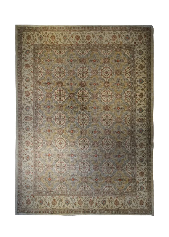 carpet for apartments with heavy foot traffic -Oriental Rug Pakistani Handmade Area Transitional 9'0"x12'1" (9x12) Blue Whites/Beige Yellow/Gold Antique Washed Oushak Floral Design #A33070