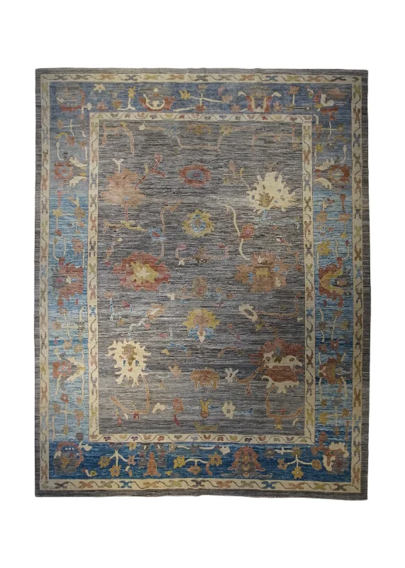 custom-sized carpet for unique rooms -Oriental Rug Pakistani Handmade Area Transitional 8'10"x11'7" (9x12) Gray Blue Oushak Geometric Design #A33098